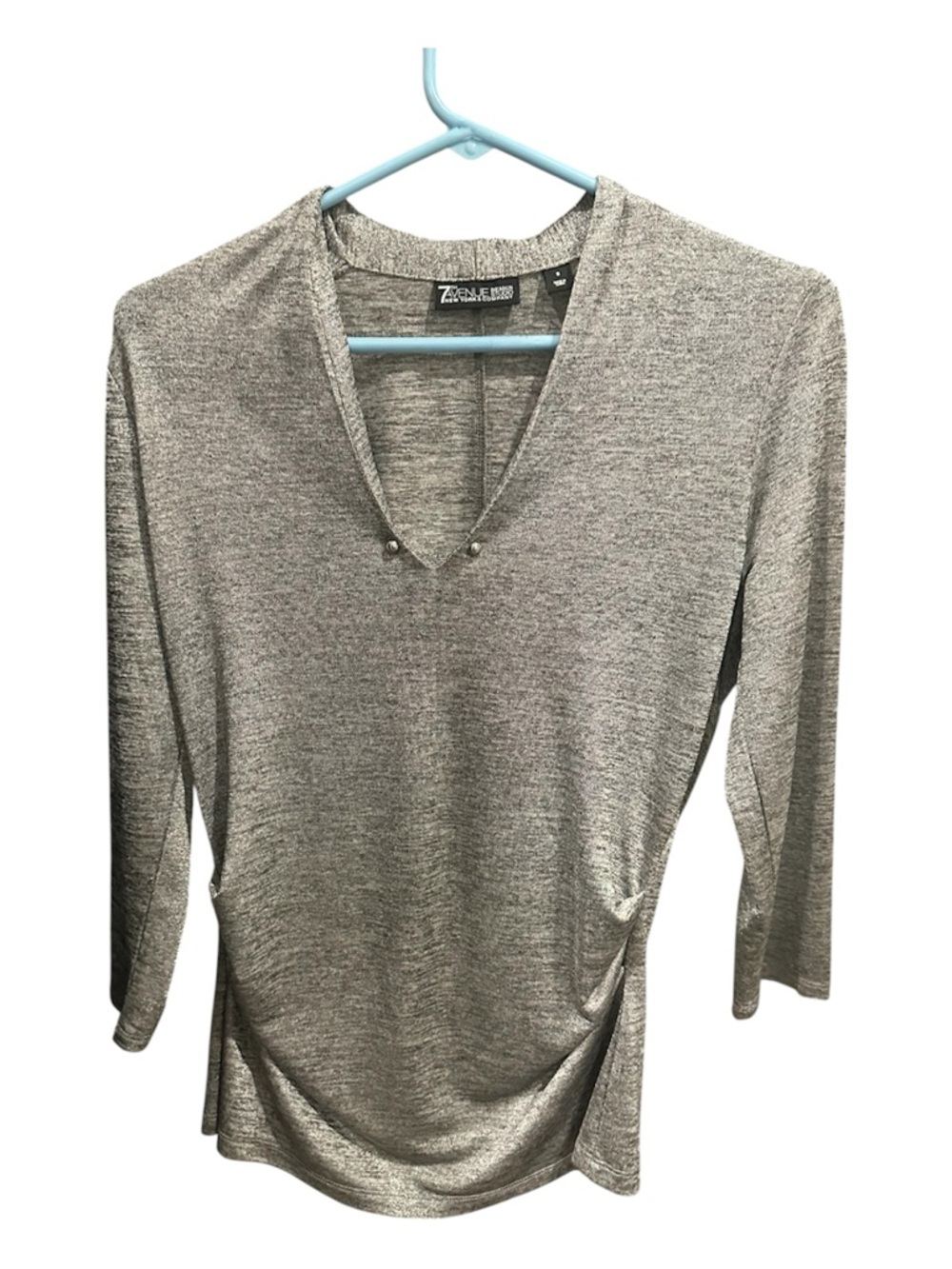 New York & Co. Silver V-Neck Long Sleeve Top